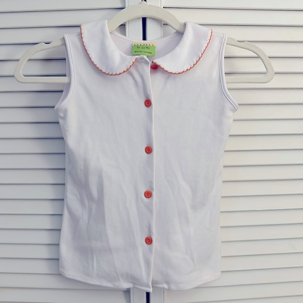 Girls - sz 10 Button-front tank with embroidered Peter Pan collar